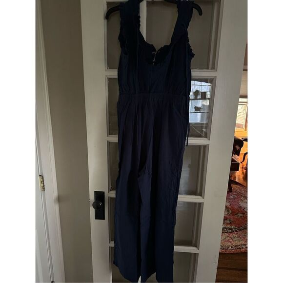 CHERFLY Ruffle Neckline Backstrap Jumpsuit for women navy blue med - Picture 4 of 9